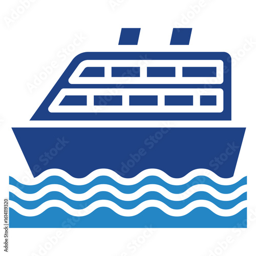 Cruise Ship dual tone blue color icon, mini illustration for ocean, marine, sea and nautical UI, UX kit, app and web development, digital or print