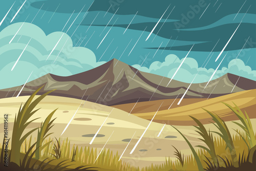 Tundra Scene After Rain With Wind Blown Grass