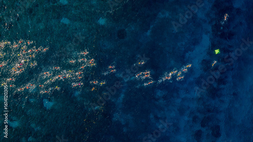 Wallpaper Mural Nadadores en mar cristalino rodeando boya naranja durante competencia de aguas abiertas. Torontodigital.ca