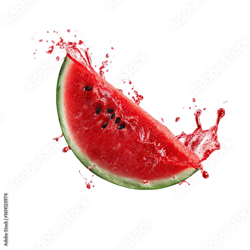 Watermelon slice with juice splash