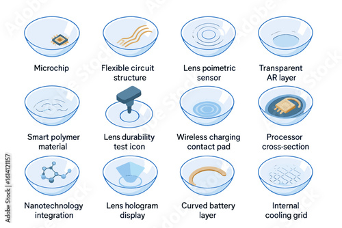 Innovative contact lens technology components and features illustrated