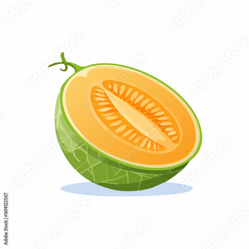Melon tranché en deux,  arrière plan blanc uni