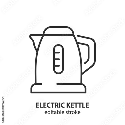 Electric kettle line icon. Kitchen appliance vector illustration. Editable stroke.