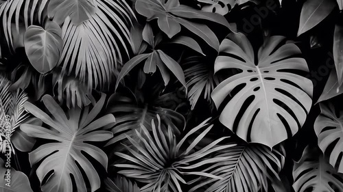 Wallpaper Mural Tropical foliage in greyscale, with various leaves, creating a lush and dense jungle look Torontodigital.ca