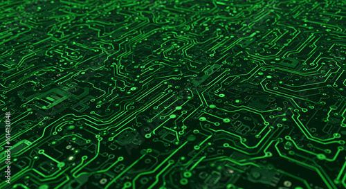 Wallpaper Mural A close up view of a green electronic circuit board with intricate patterns and glowing light points Torontodigital.ca