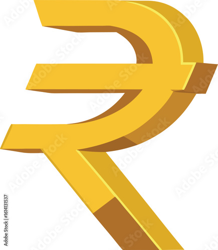 Golden 3d indian rupee symbol on white background