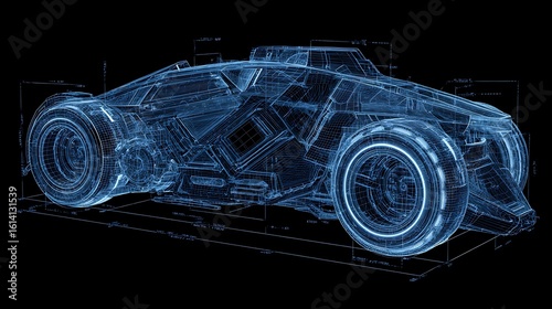 Wireframe Car Blueprint Shows futuristic concept. Use for engineering, design, tech websites, advertising