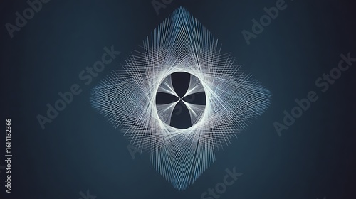 Geometric design glows against dark blue. Use for marketing, backgrounds, web.