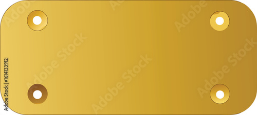Blank golden rectangular plate with four screw holes