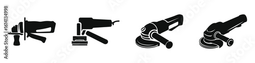 Angle Grinder Icon Set – Vector Silhouette Collection for Power Tools, Construction, Workshop, Industrial, Repair, Maintenance, Black and White, SVG, PNG, Editable Clip art, DIY Projects