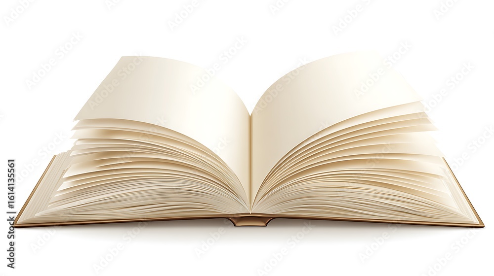 Fototapeta premium Open book invites learning, reading. Isolated on white. Use for education, creativity, design, marketing, web.