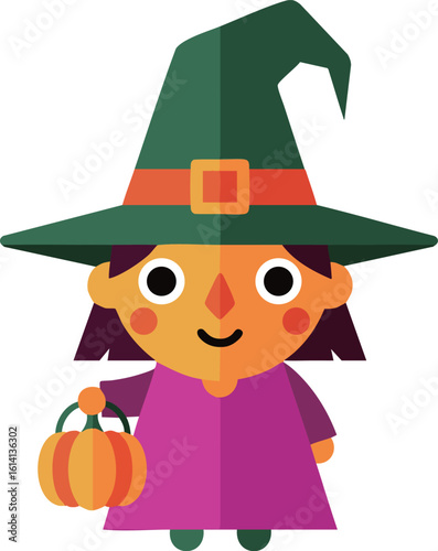 Cute Halloween Witch Character Minimal Flat Design - かわいいハロウィン魔女キャラクターのミニマルフラットデザイン