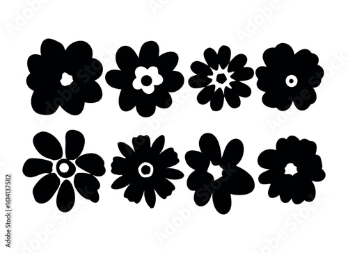  silhouette hand-drawn flowers vintage set  botany black icon.