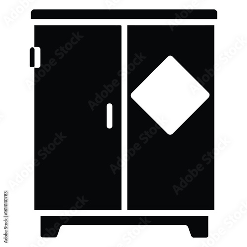 Chemical Storage Cabinet Icon – Black and White Safety Locker Vector Illustration, Industrial Hazardous Material Storage, Laboratory Equipment, Secure Chemical Container