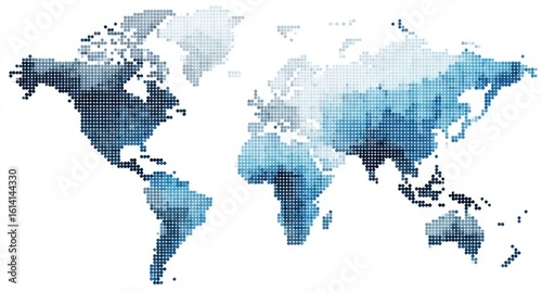 Fototapeta Naklejka Na Ścianę i Meble -  a pixel world map, in blue color with a white background, in a flat design, minimalistic style, using simple shapes and flat vector graphics Generative AI