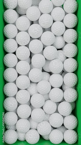 Looping 3D animation of falling golf balls filling the screen and dropping away