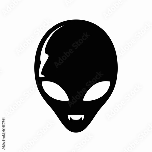 Alien Face Illustration with Fangs
