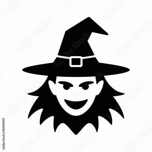 Witch Icon with Hat and Spooky Expression