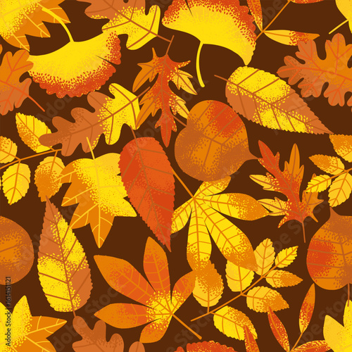 Seamless autumn pattern with colorful leaves. Bright fall foliage background for seasonal design, fabric, wrapping paper and decoration.