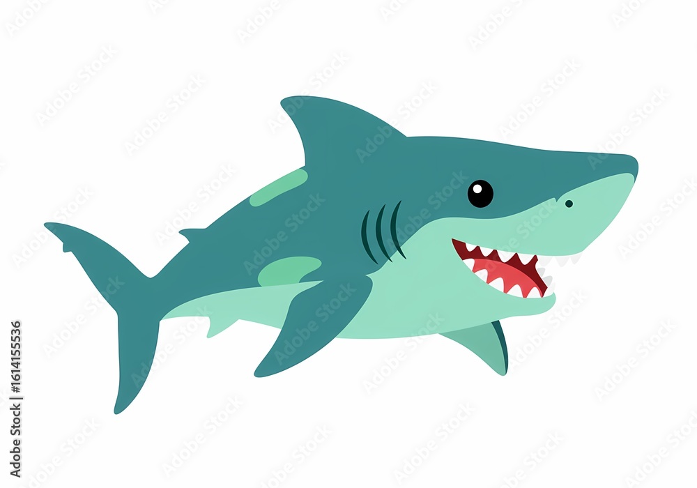 Fototapeta premium Cartoon shark vector illustration great white shark ocean sea life animal art
