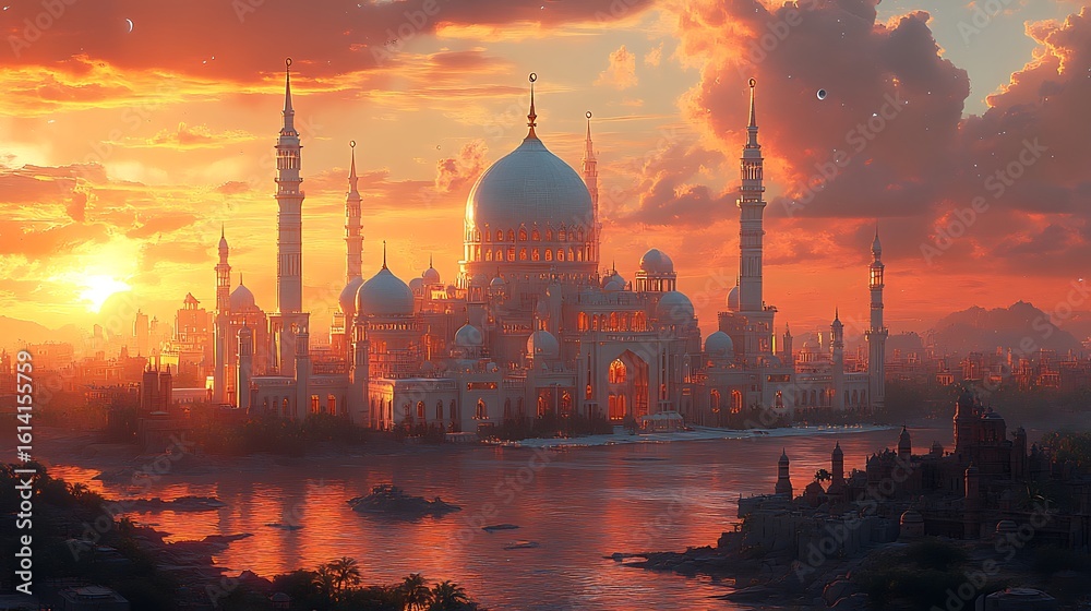 Fototapeta premium Majestic mosque complex at sunset