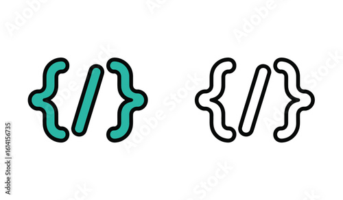 Stylized Coding Icons Depicting Curly Braces and Forward Slash for Development