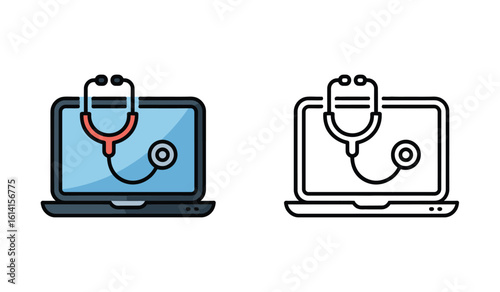 Laptop with Stethoscope Illustrating Telemedicine and Online Healthcare Services