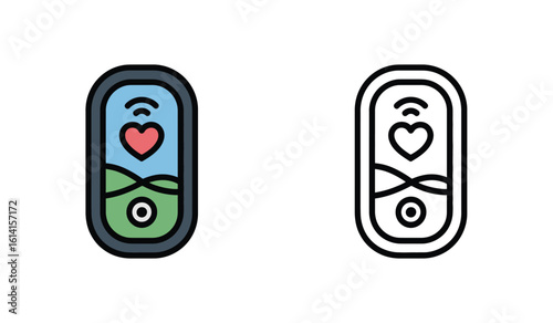Online Dating App Icons Featuring Heart Symbol and Network Signal for Connection and Romance