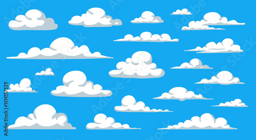 Cartoon Clouds Seamless Pattern on a Bright Blue Sky Background