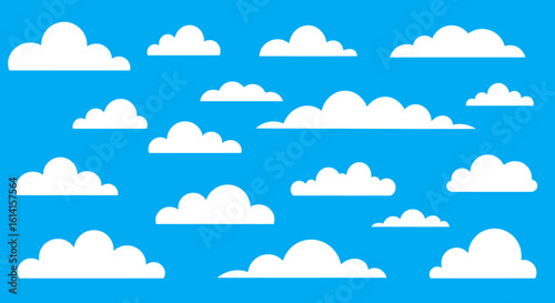 Seamless Pattern of White Cartoon Clouds on a Bright Blue Sky