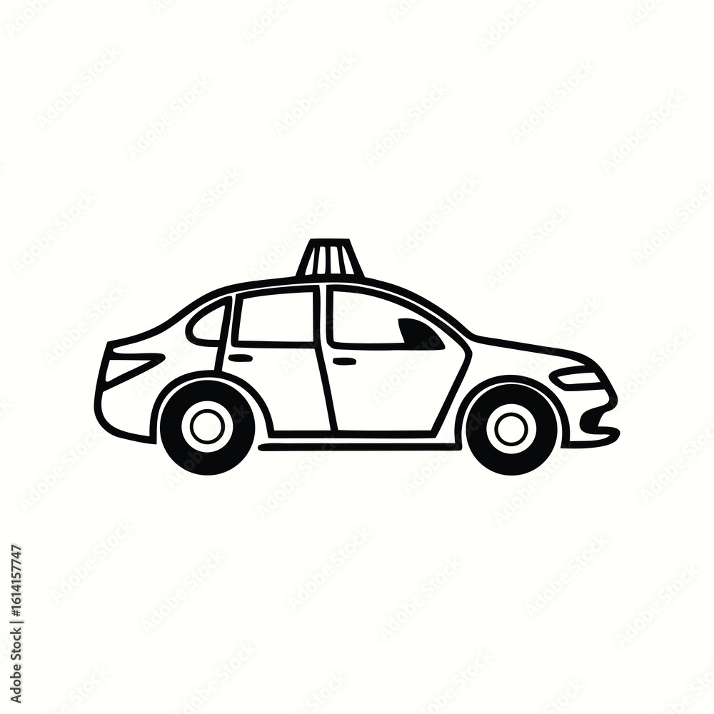 Obraz premium Taxi, police car, vector line art taxi, black and white taxi,
