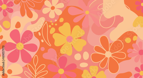 Abstract Floral Pattern in Retro Colors Seamless Background Design