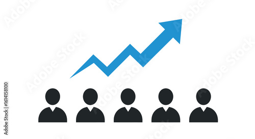 Business growth concept with blue arrow and silhouette figures
