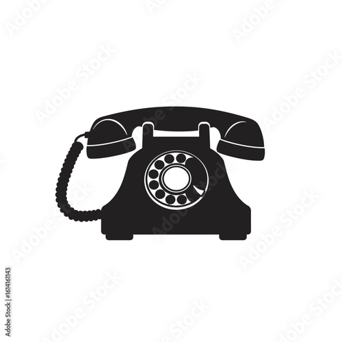 Vintage Rotary Phone Silhouette on White Background for Design Elements