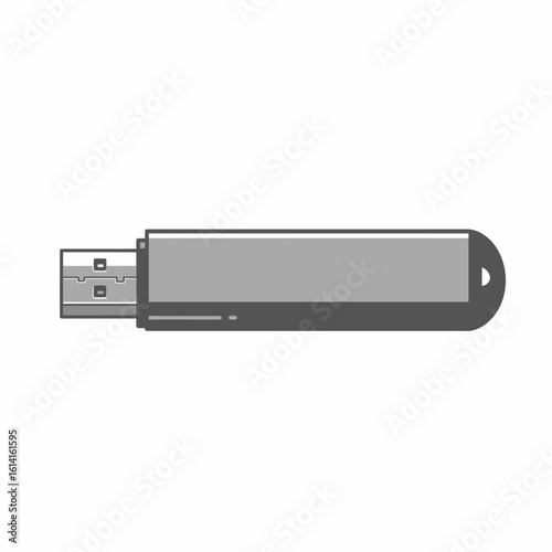USB flash drive vector illustration in gray and black on white background
