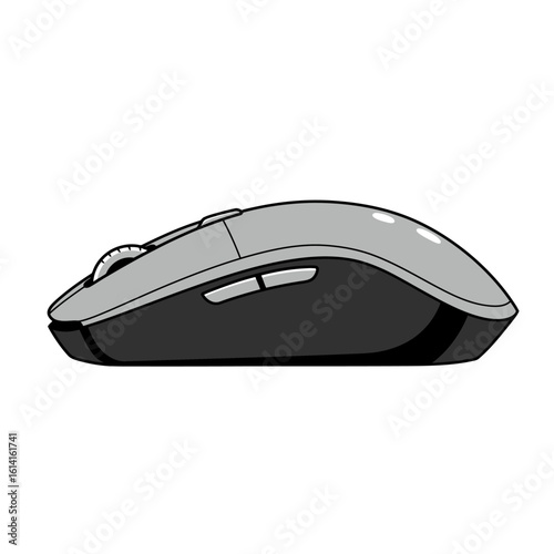 Computer Mouse Illustration in Gray and Black on White Background