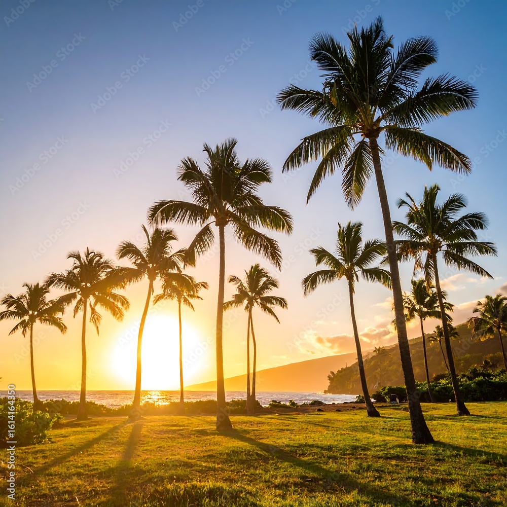 Fototapeta premium Tropical sunset with palm trees