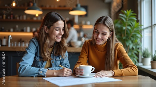 Successful business women partnering on a project in a coffee shop 