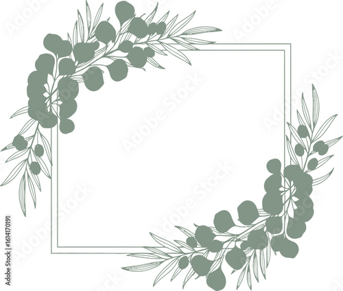 Grape Vine Floral Frame with Leaves and Decorative Border