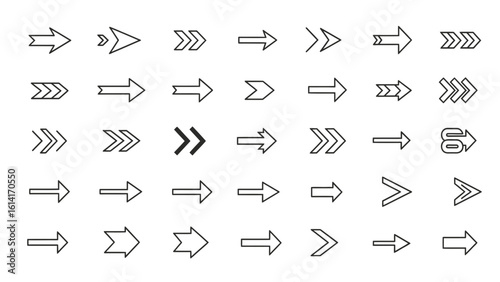 Dynamic and versatile arrow icons collection. Clear directional indicators providing fluid guidance for seamless digital design, intuitive user interfaces, and smooth flow.
