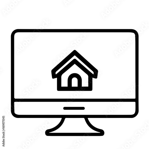 Remote workstation icon, Computer screen with house icon for real estate and home-related concepts