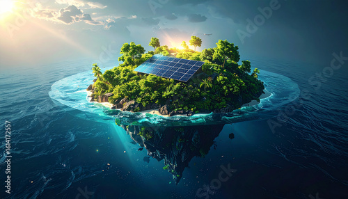 Futuristic Floating Island with solarr Arrays