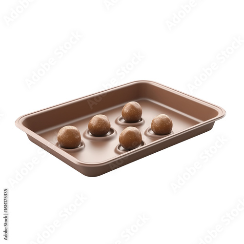 Baking pan with round pastry, homemade bakery, isolated on transparent background