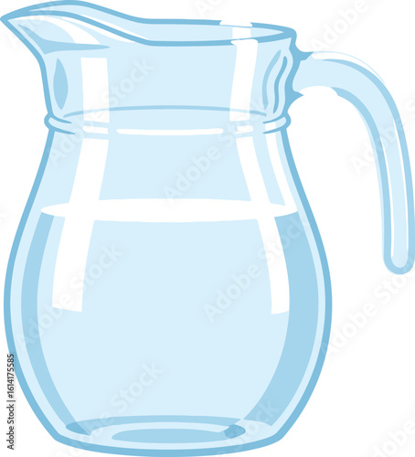 Illustration of a clear glass pitcher filled with water on a plain white background
