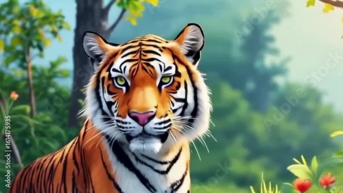 Majestic tiger prowling through lush jungle, wildlife video, nature documentary, conservation, animal behavior, wildlife habitat, endangered species