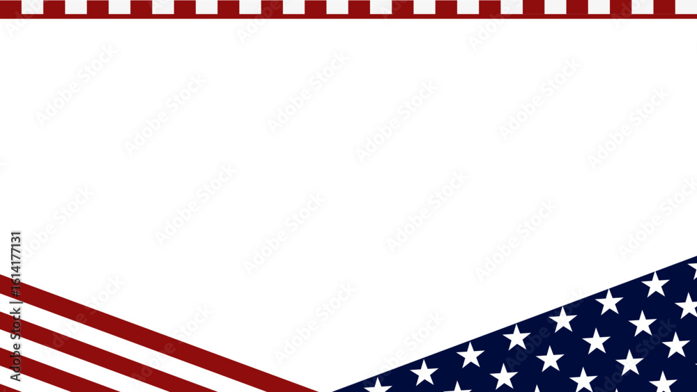 Obraz premium American flag-themed border design featuring red and white stripes, and blue with white stars. A patriotic layout suitable for presentations, invitations, or social media posts.