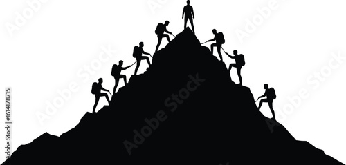 Minimalist Silhouette: People Climbing Mountain Peak
