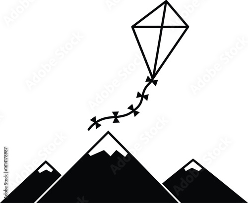 Minimalist Compass Kite Over Mountains - Adventure and Direction