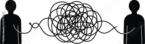 Miscommunication Concept: Tangled Connection Between Silhouettes