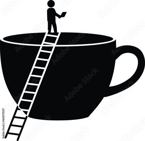 Burnout or Escape: Ladder into Coffee Cup Silhouette